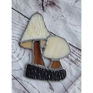 Vintage Mushrooms Stained Metal Glass Sun Catcher